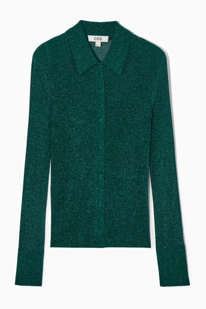 Women's COS Sparkly Ribbed-Knit Shirts Dark Green NZ-91OPSXKEQ