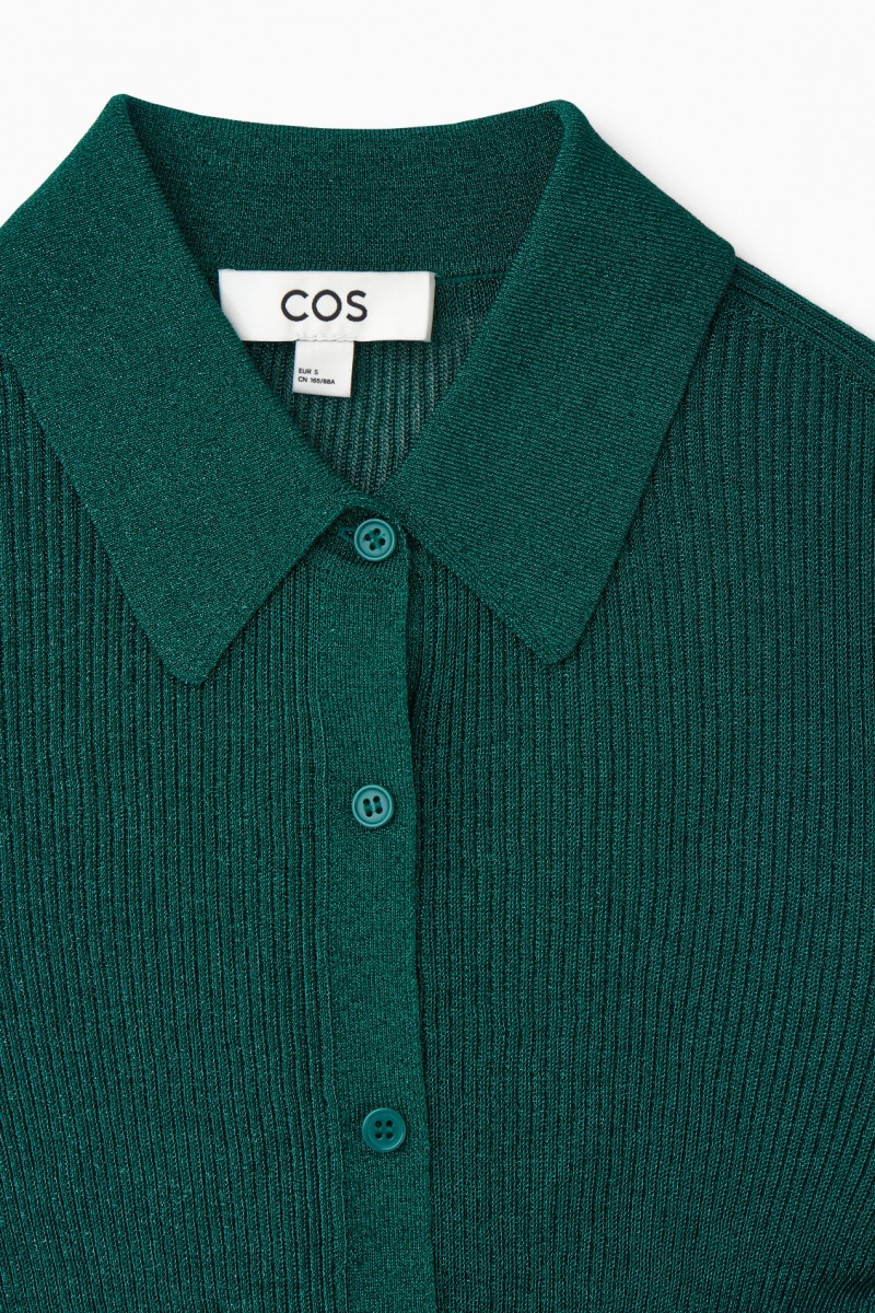 Women's COS Sparkly Ribbed-Knit Shirts Dark Green NZ-91OPSXKEQ