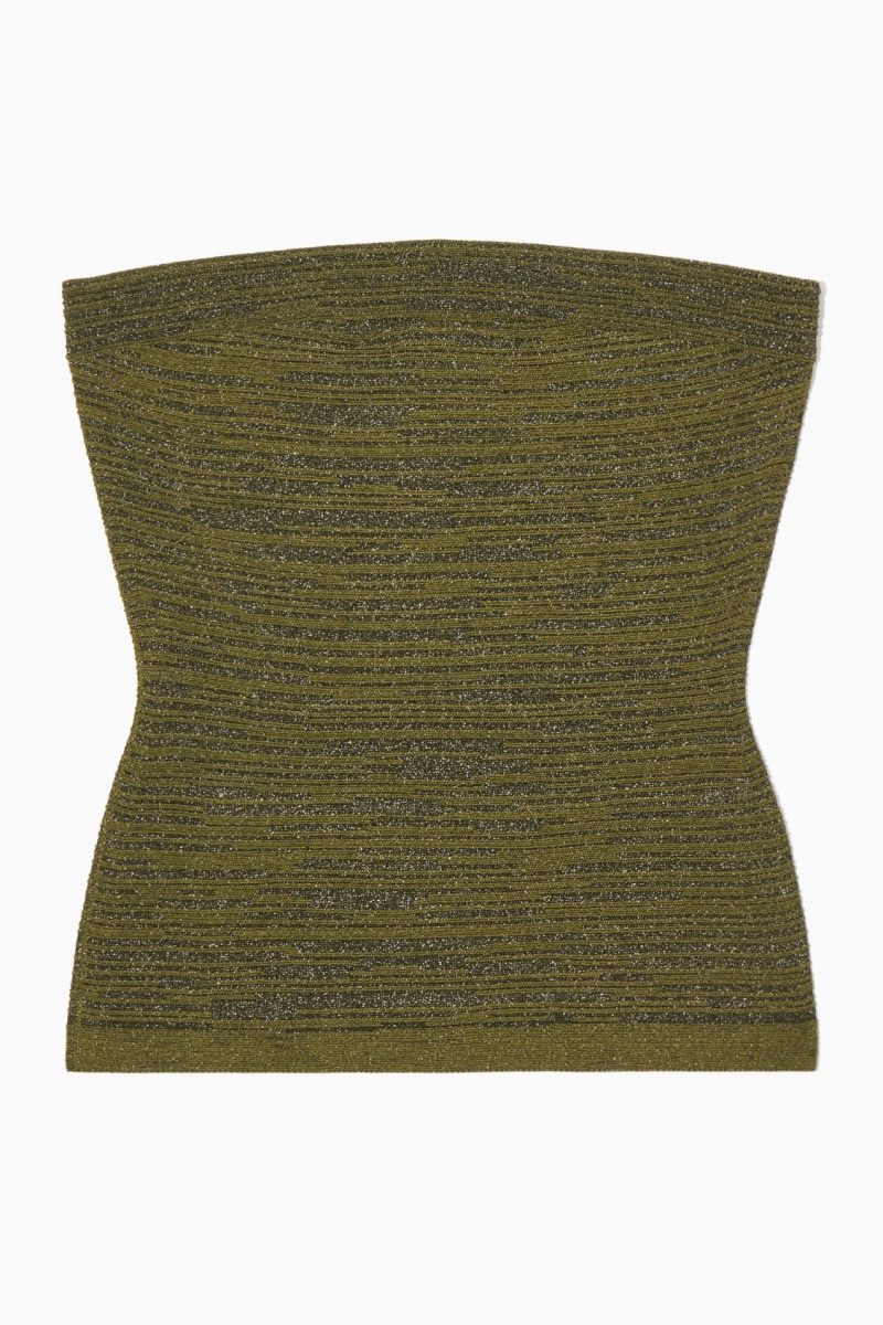 Women's COS Sparkly Textured Bandeau Tops Green NZ-73PFQAXIB