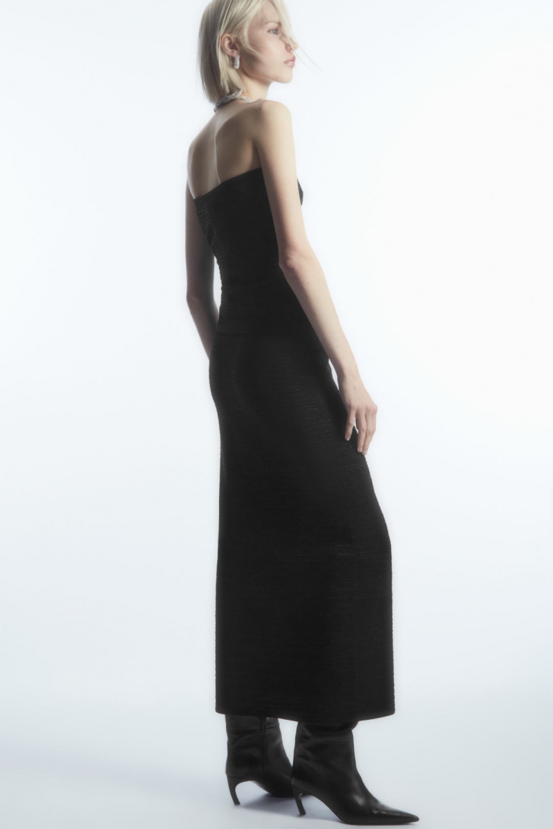 Women's COS Sparkly Textured Bandeau Tops Black NZ-31WYNRSZM