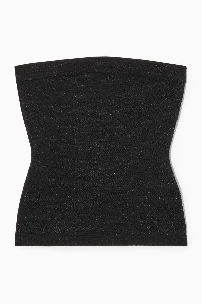 Women's COS Sparkly Textured Bandeau Tops Black NZ-31WYNRSZM
