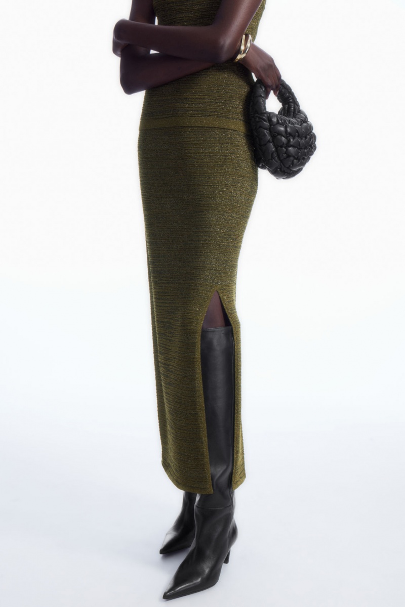 Women's COS Sparkly Textured Pencil Skirt Green NZ-48RTWMZVO