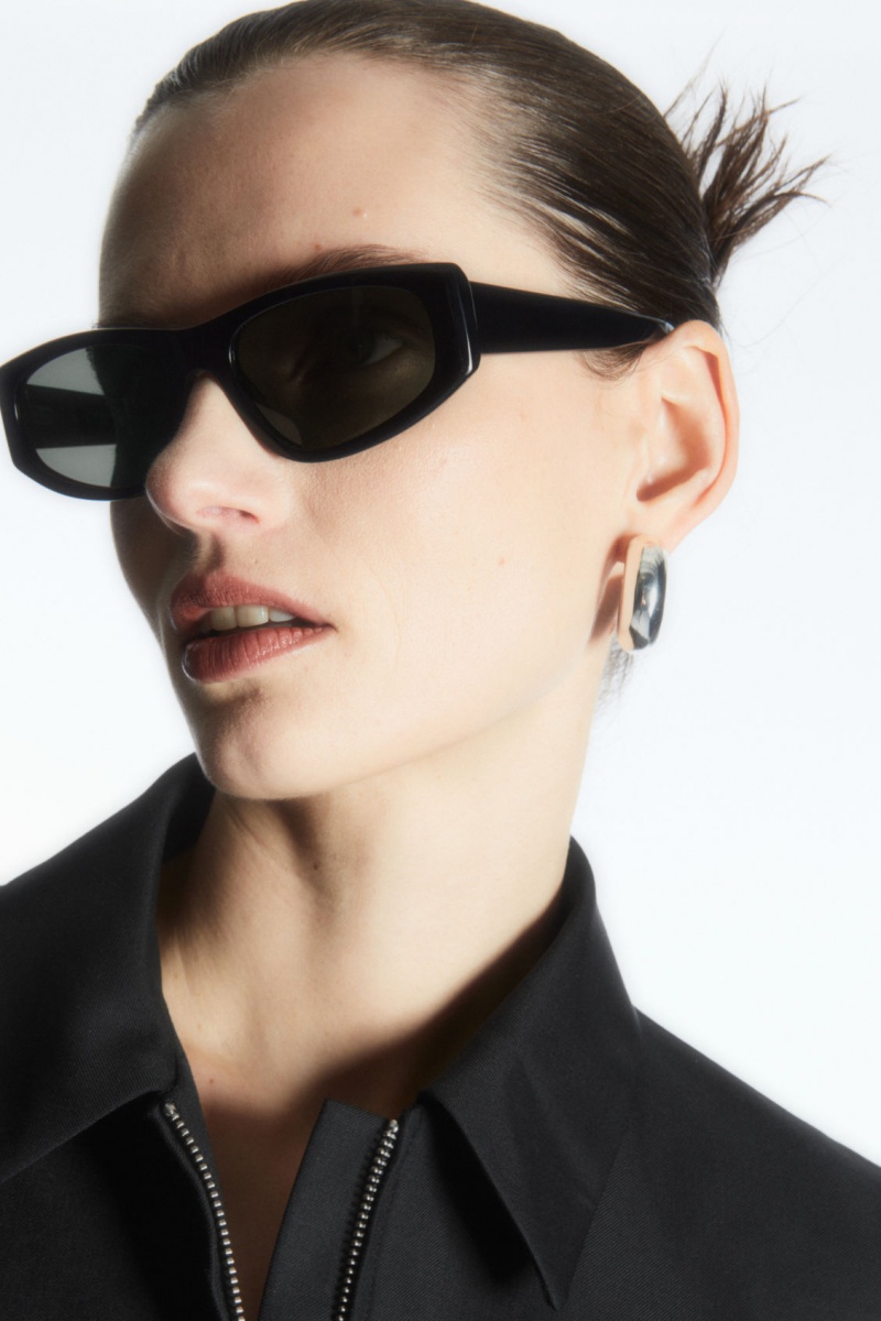 Women\'s COS Sporty Rectangle-Frame Sunglasses Black NZ-57HFTCDMP
