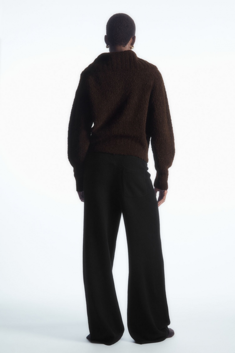 Women's COS Spread-Collar Textured Alpaca Cardigan Dark Brown NZ-05BTUCVRP