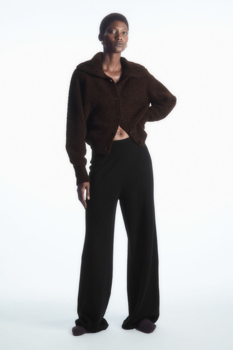 Women's COS Spread-Collar Textured Alpaca Cardigan Dark Brown NZ-05BTUCVRP
