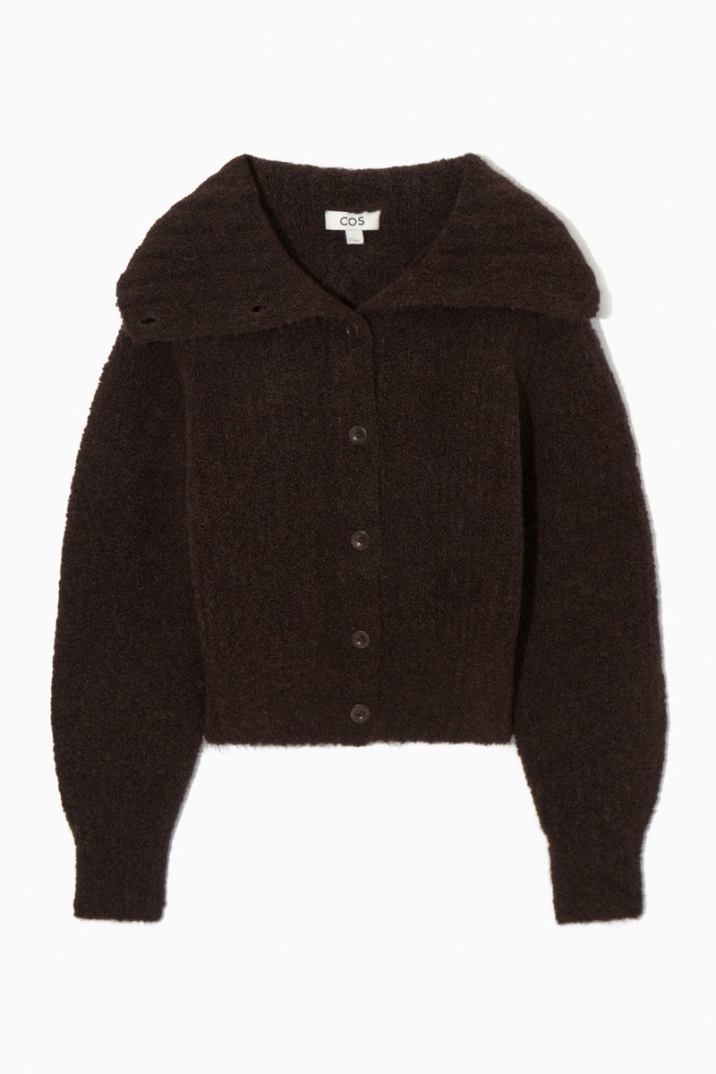 Women's COS Spread-Collar Textured Alpaca Cardigan Dark Brown NZ-05BTUCVRP