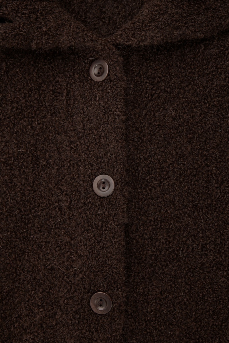 Women's COS Spread-Collar Textured Alpaca Cardigan Dark Brown NZ-05BTUCVRP