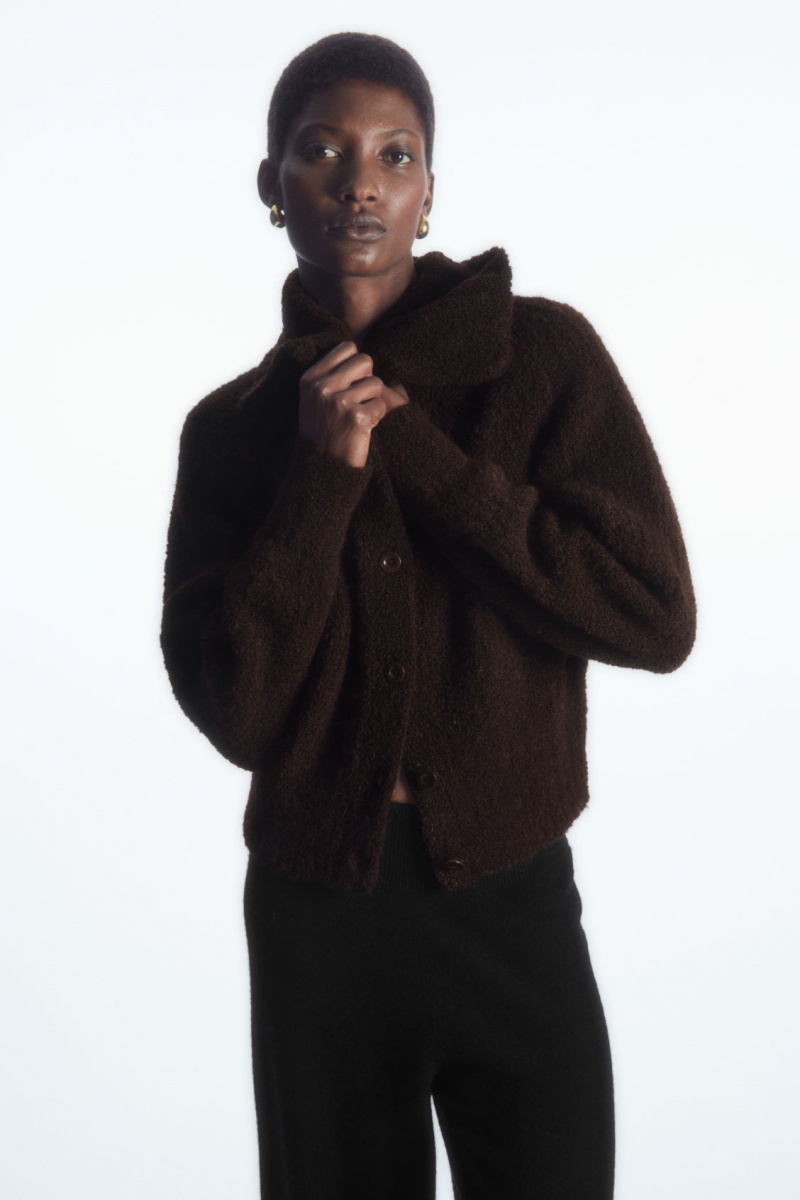 Women\'s COS Spread-Collar Textured Alpaca Cardigan Dark Brown NZ-05BTUCVRP