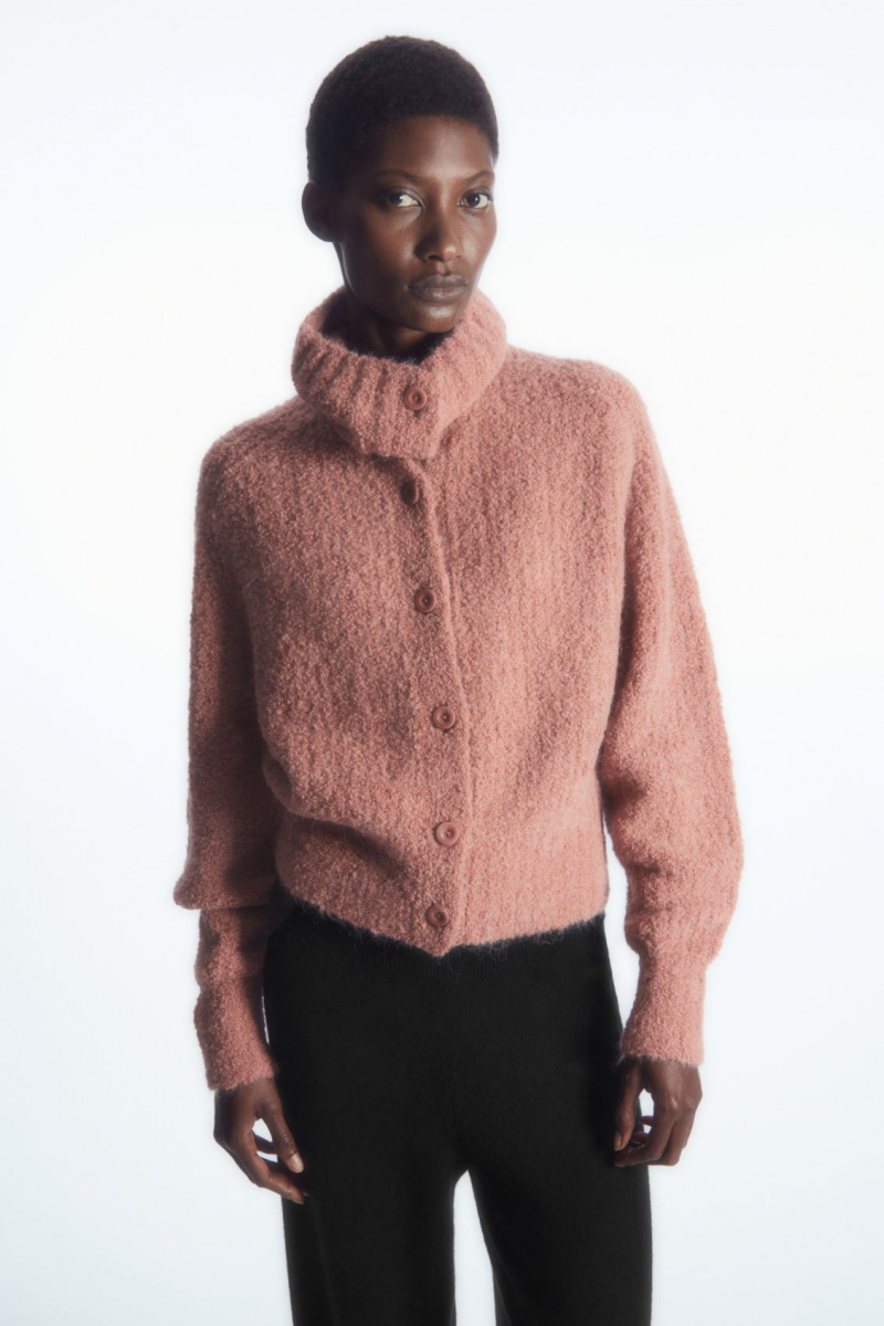 Women's COS Spread-Collar Textured Alpaca Cardigan Pink NZ-38QMHGPUK