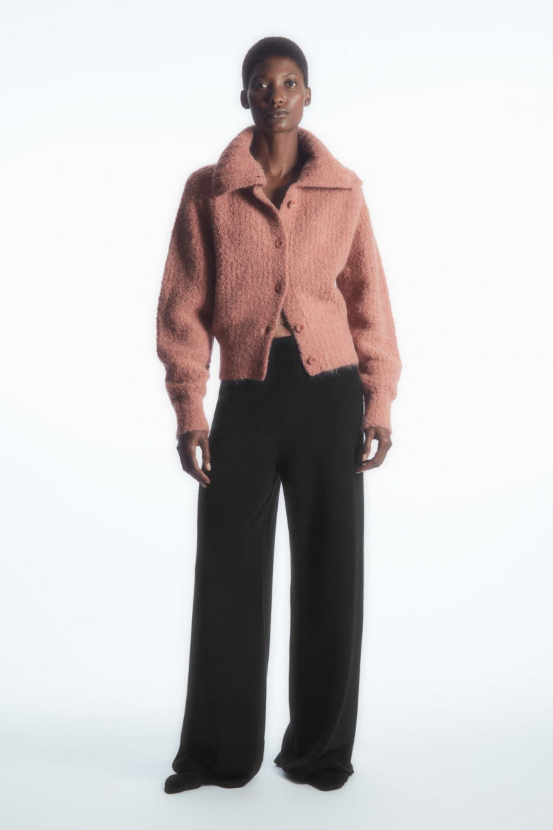 Women's COS Spread-Collar Textured Alpaca Cardigan Pink NZ-38QMHGPUK