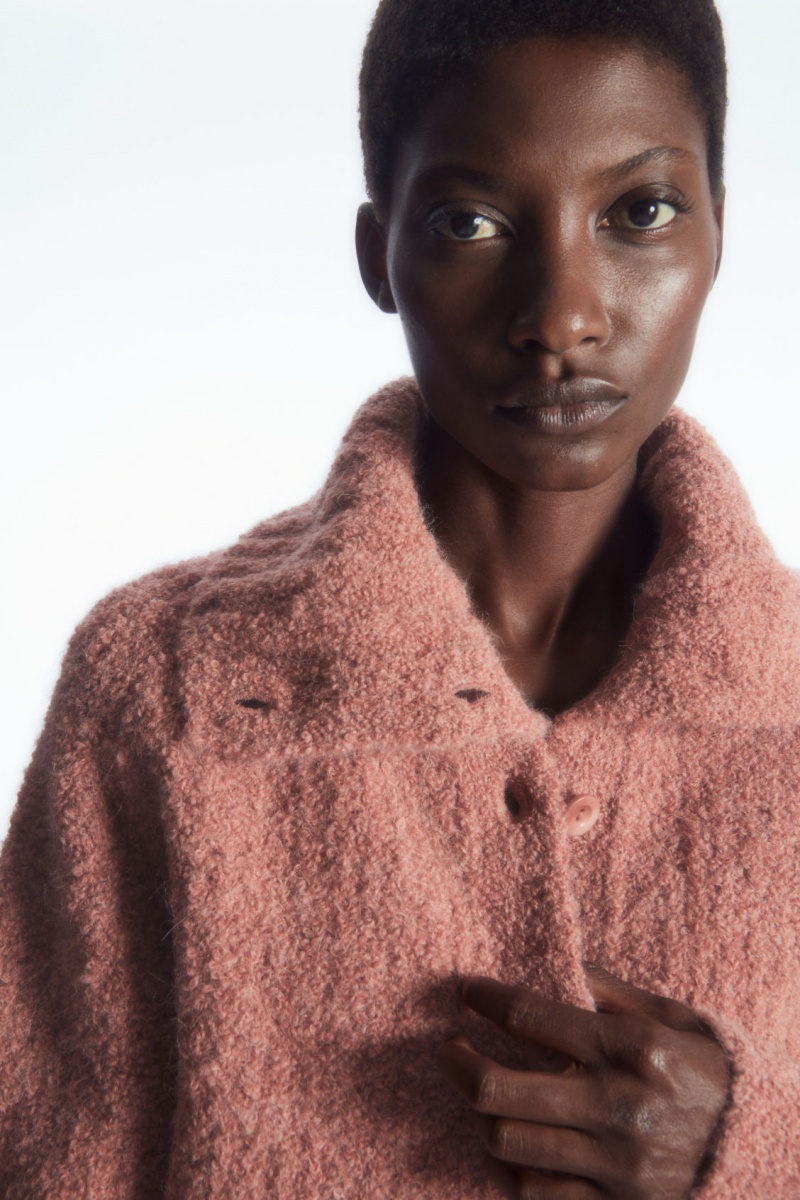 Women's COS Spread-Collar Textured Alpaca Cardigan Pink NZ-38QMHGPUK