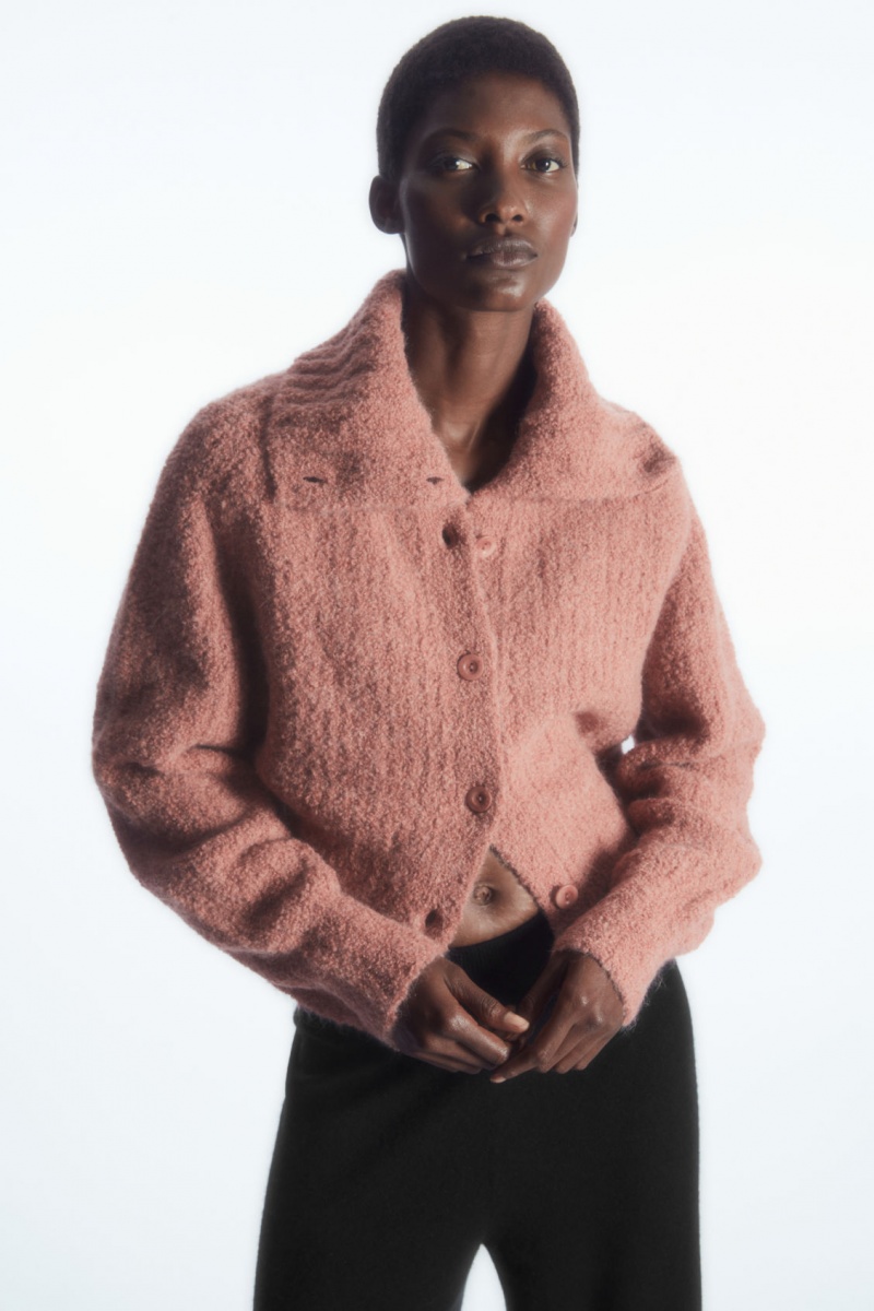 Women\'s COS Spread-Collar Textured Alpaca Cardigan Pink NZ-38QMHGPUK