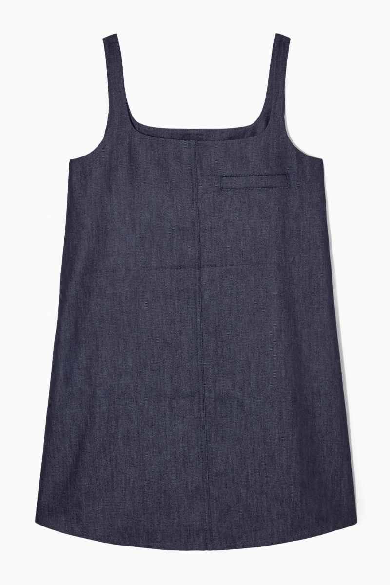 Women's COS Square-Neck Denim Mini Dress Dark Blue NZ-71QETFJHX
