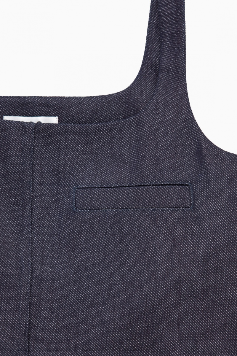 Women's COS Square-Neck Denim Mini Dress Dark Blue NZ-71QETFJHX