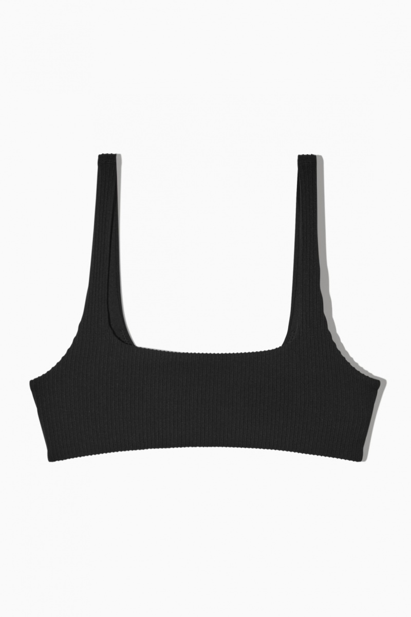 Women's COS Square-Neck Ribbed Bikini Swimwear Black NZ-72MDNAXIB