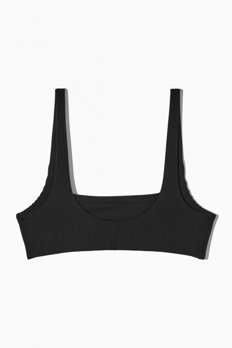 Women's COS Square-Neck Ribbed Bikini Swimwear Black NZ-72MDNAXIB
