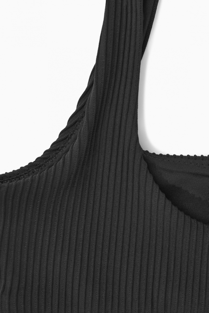 Women's COS Square-Neck Ribbed Bikini Swimwear Black NZ-72MDNAXIB
