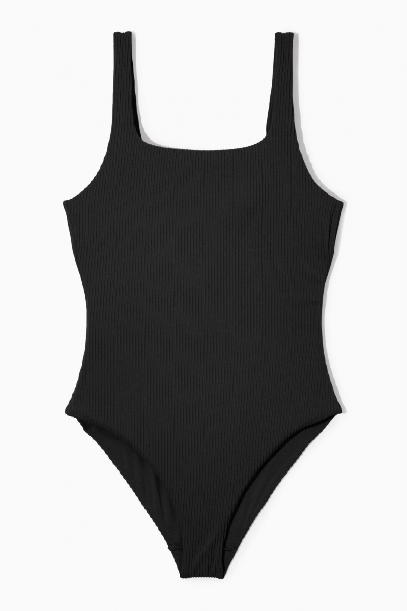 Women's COS Square-Neck Ribbed Swimsuits Black NZ-23UCADSGL
