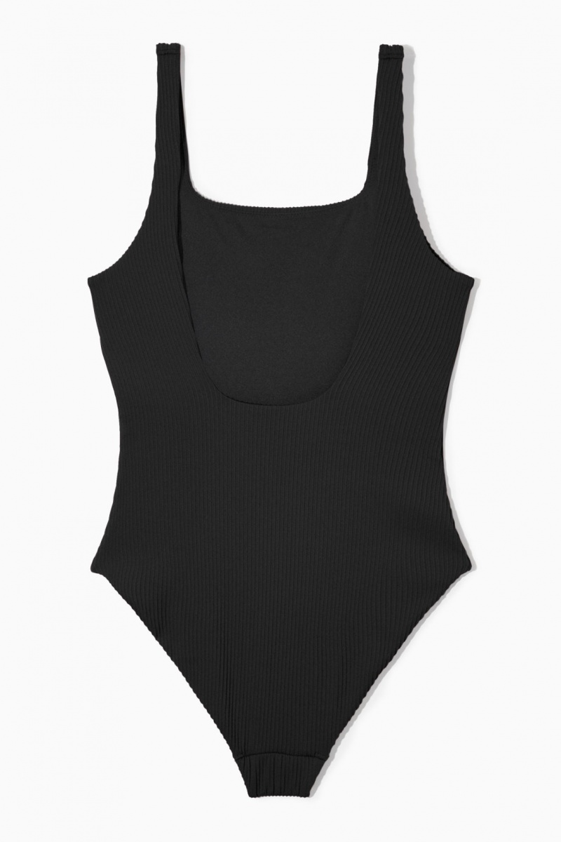 Women's COS Square-Neck Ribbed Swimsuits Black NZ-23UCADSGL