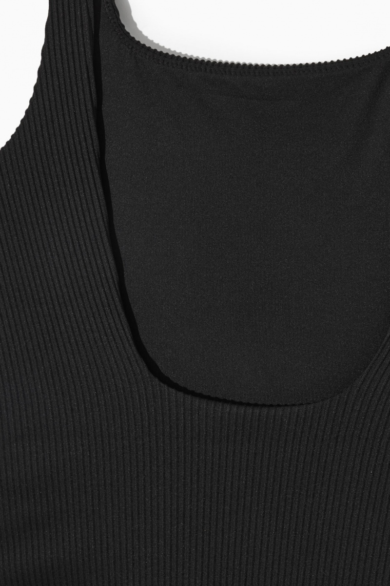 Women's COS Square-Neck Ribbed Swimsuits Black NZ-23UCADSGL