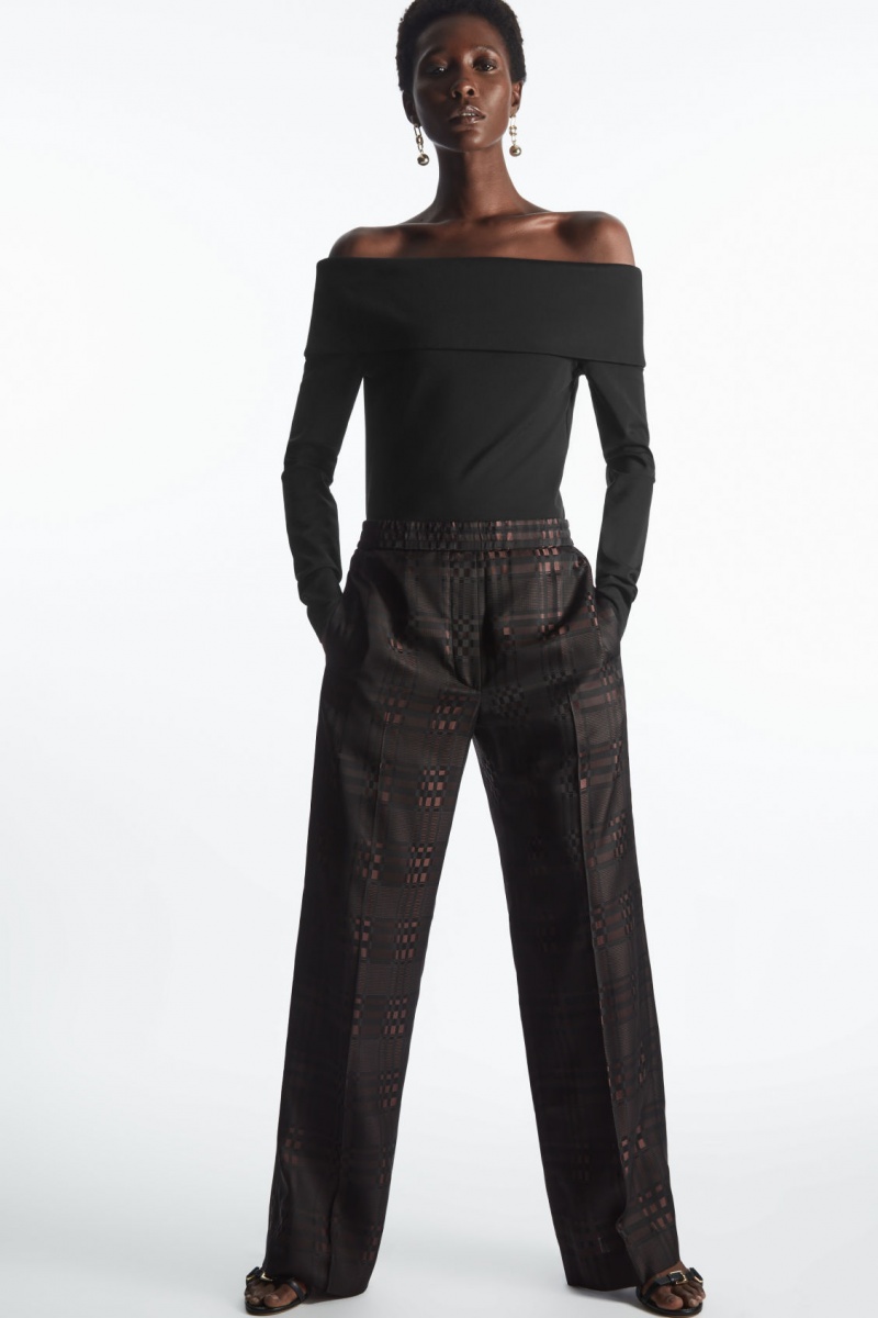 Women's COS Straight-Leg Checked Jacquard Pants Brown / Black NZ-28HGWSLYV