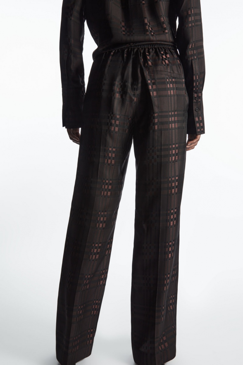 Women's COS Straight-Leg Checked Jacquard Pants Brown / Black NZ-28HGWSLYV