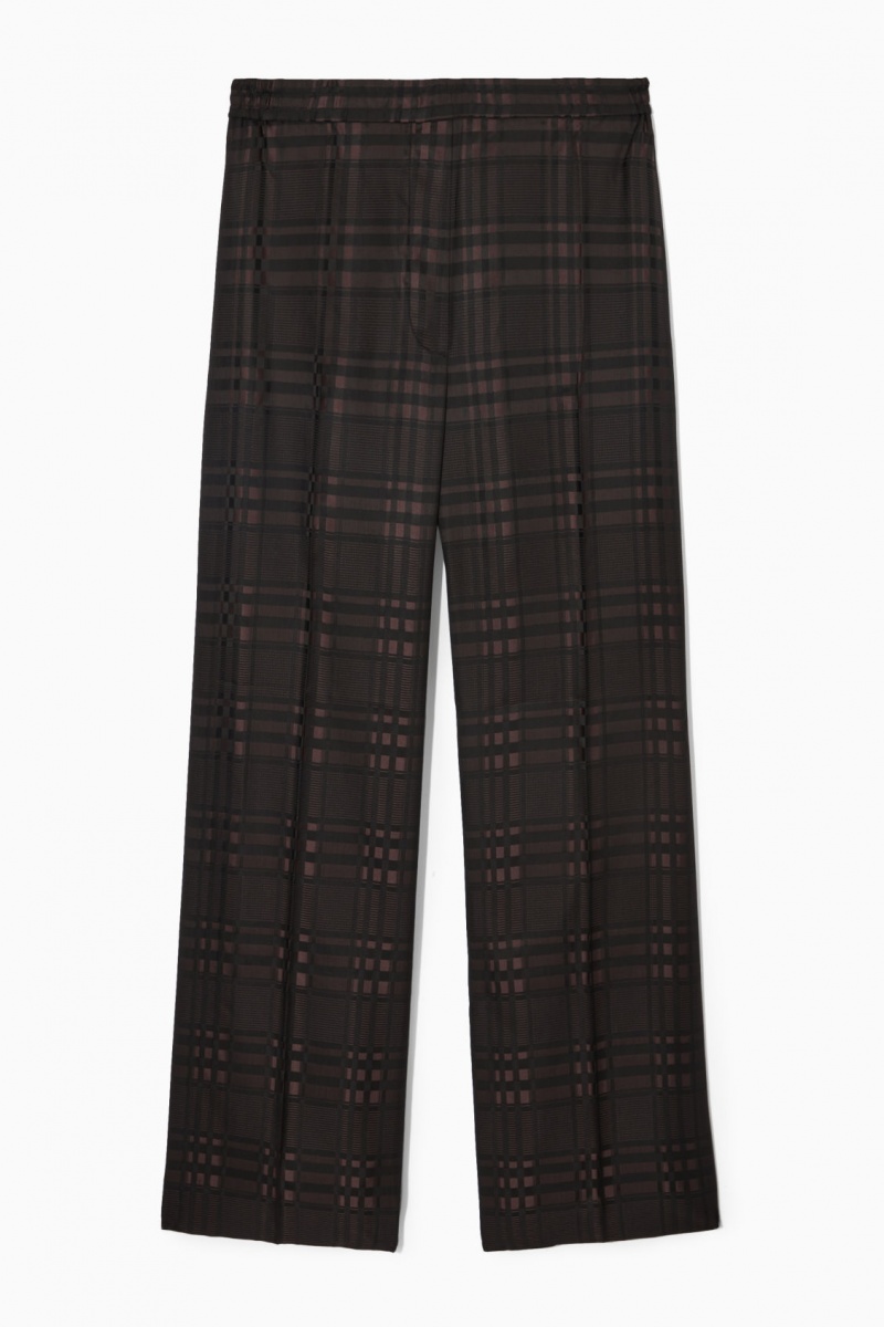 Women's COS Straight-Leg Checked Jacquard Pants Brown / Black NZ-28HGWSLYV