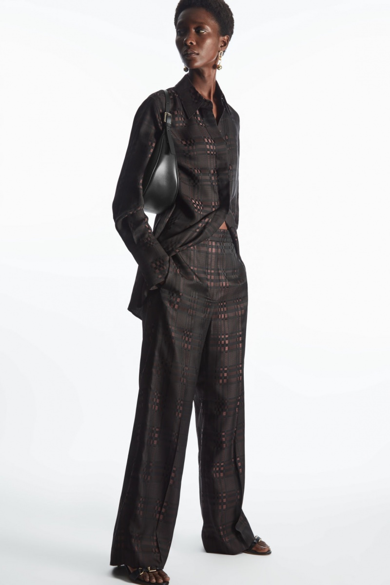 Women\'s COS Straight-Leg Checked Jacquard Pants Brown / Black NZ-28HGWSLYV