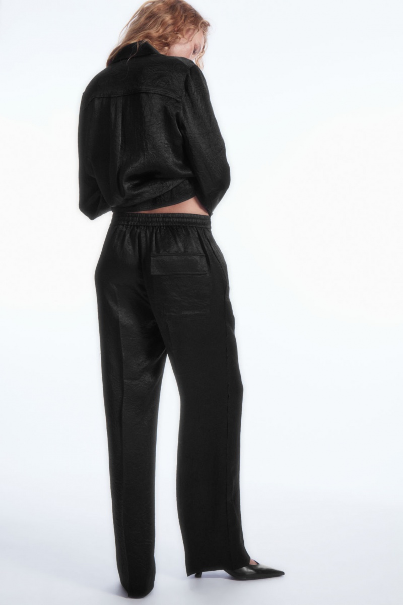 Women's COS Straight-Leg Crinkled-Satin Pants Black NZ-70UKCTWHG
