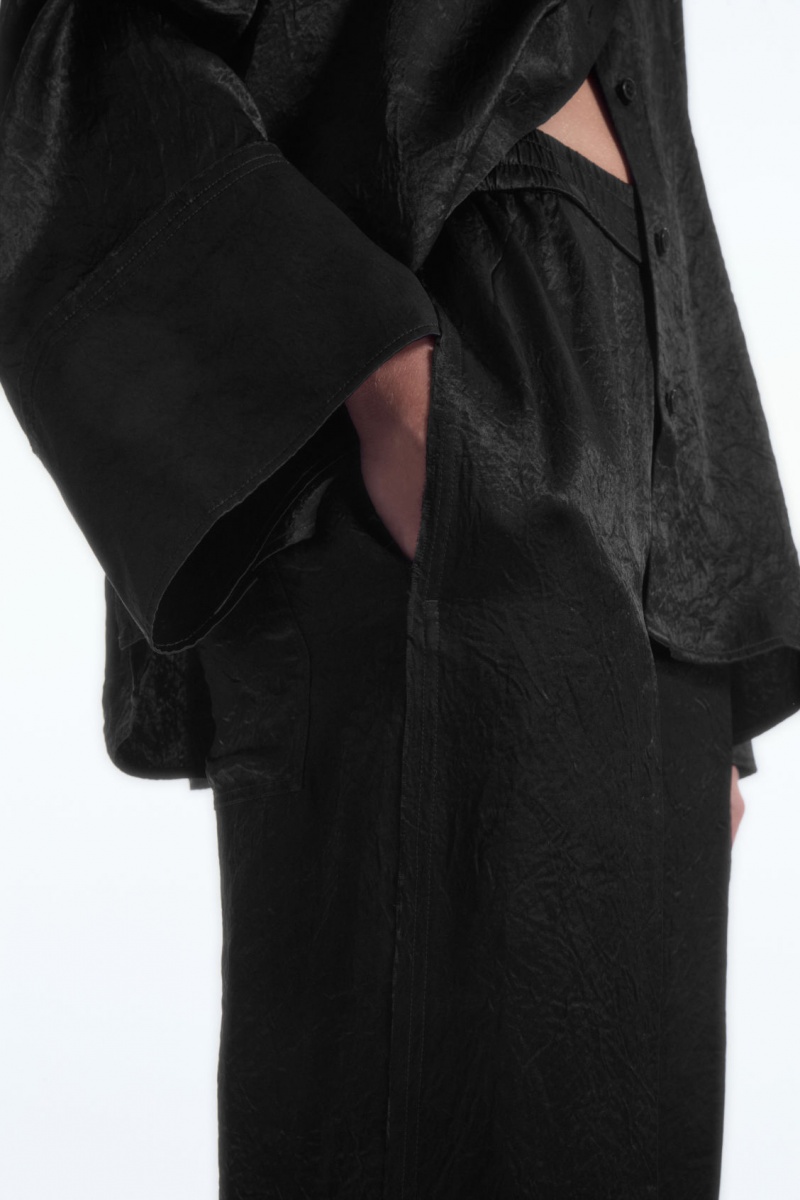 Women's COS Straight-Leg Crinkled-Satin Pants Black NZ-70UKCTWHG