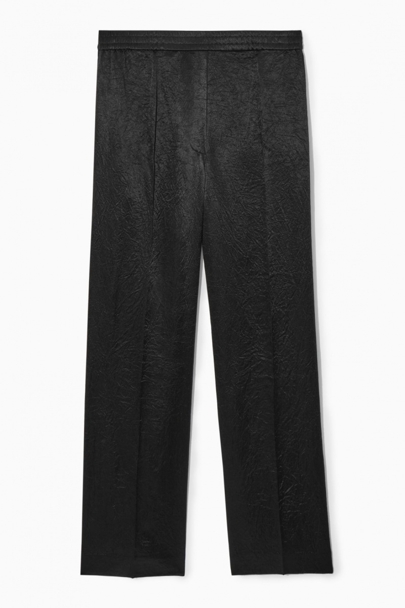 Women's COS Straight-Leg Crinkled-Satin Pants Black NZ-70UKCTWHG