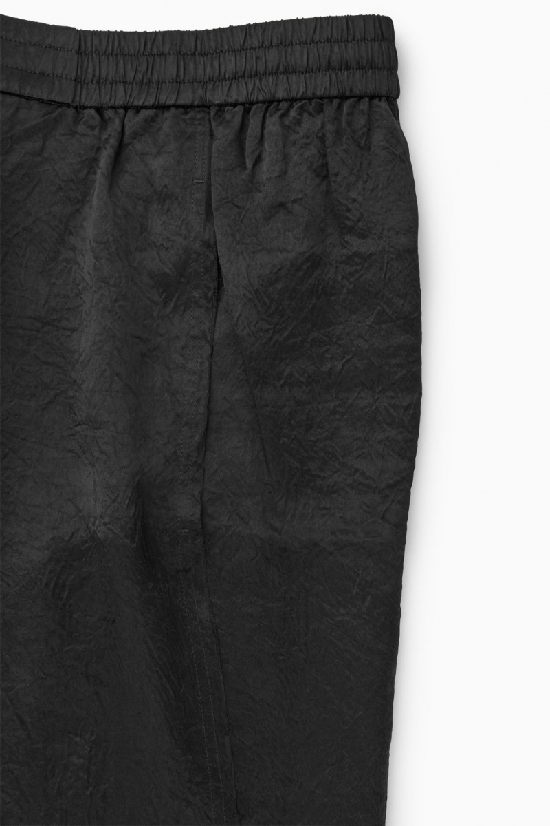 Women's COS Straight-Leg Crinkled-Satin Pants Black NZ-70UKCTWHG