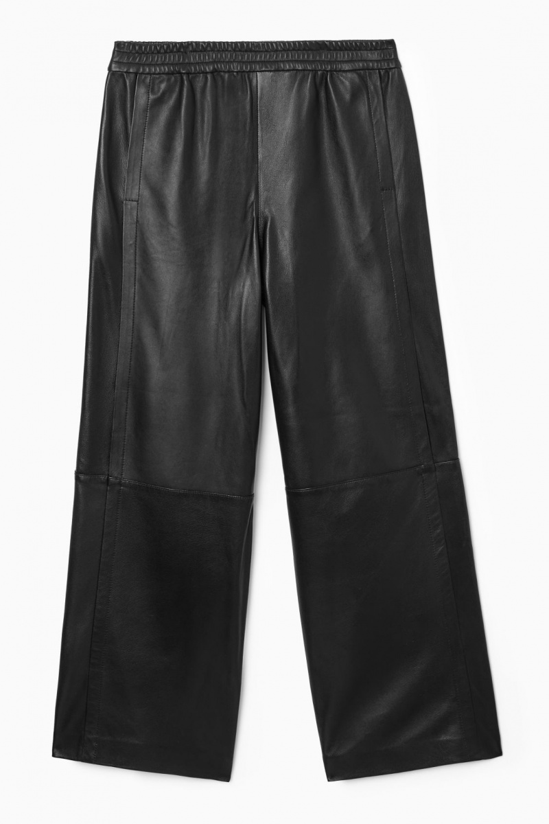 Women's COS Straight-Leg Elasticated Leather Pants Black NZ-13FLBGODE