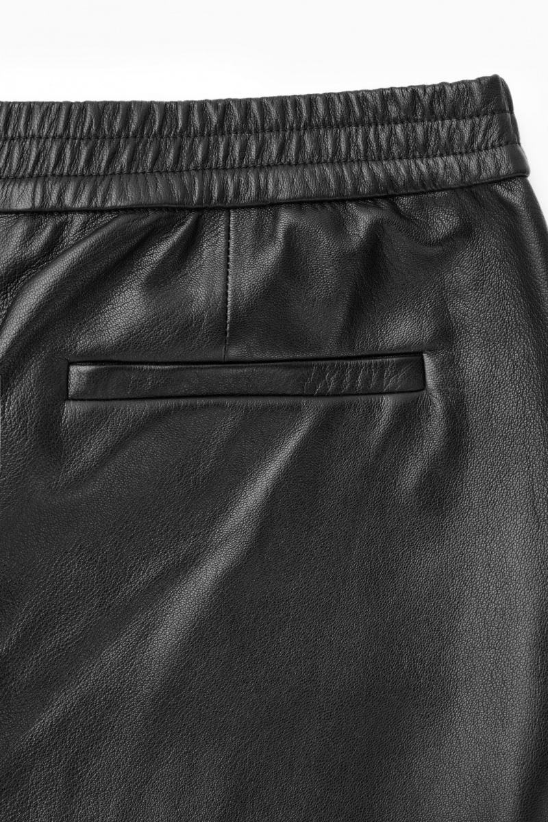 Women's COS Straight-Leg Elasticated Leather Pants Black NZ-13FLBGODE