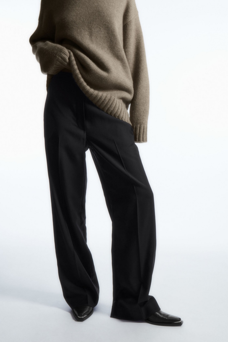Women's COS Straight-Leg Elasticated Wool Pants Black NZ-38UACIJHD