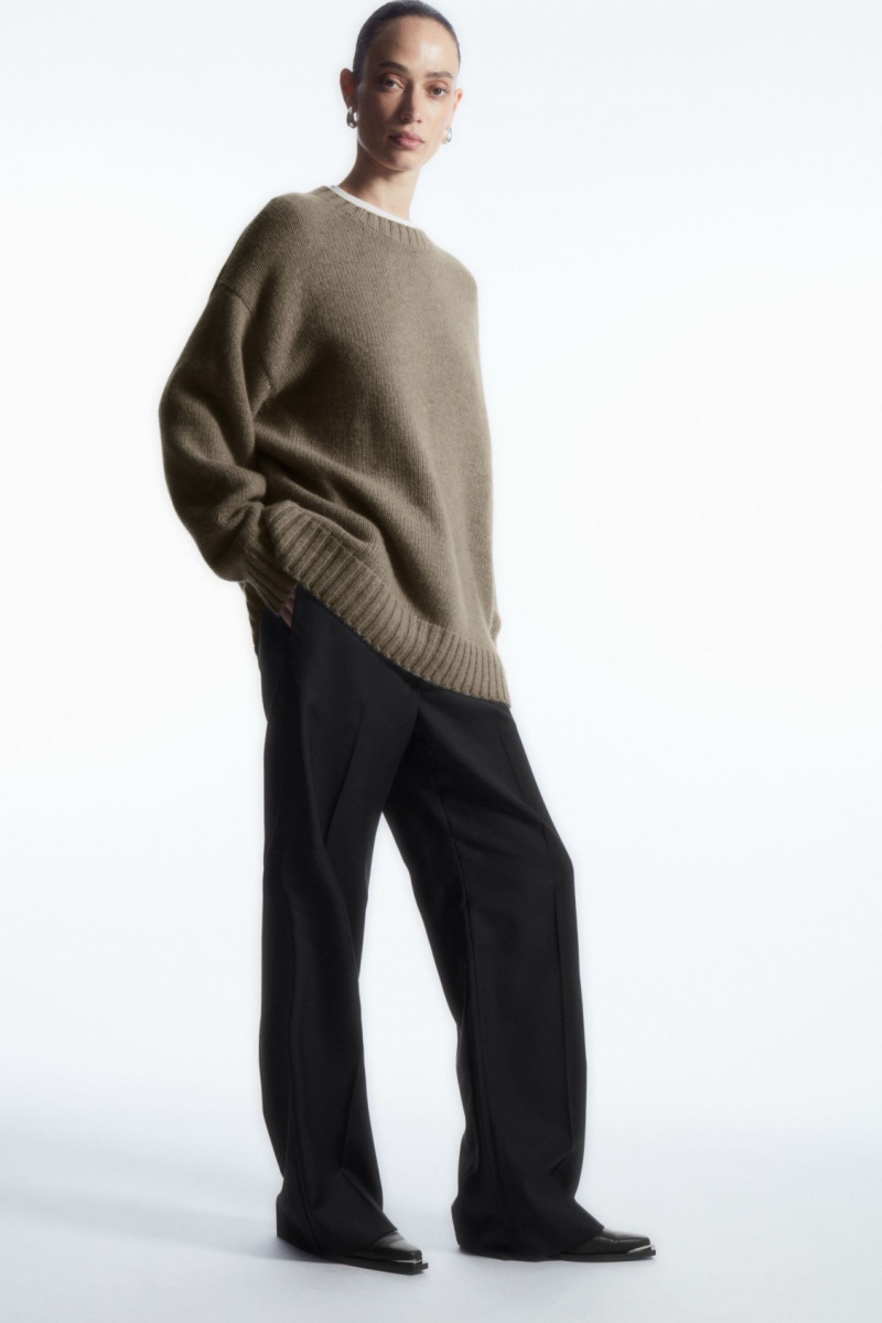 Women's COS Straight-Leg Elasticated Wool Pants Black NZ-38UACIJHD