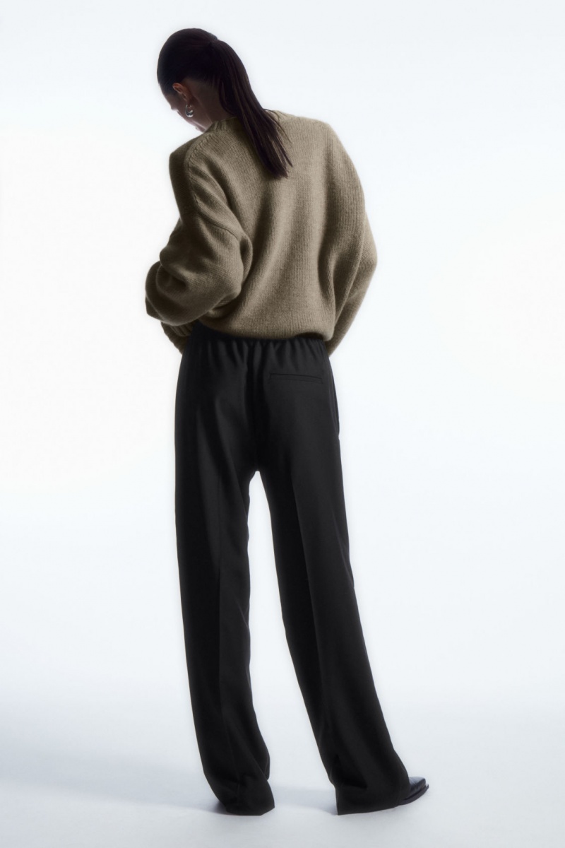 Women's COS Straight-Leg Elasticated Wool Pants Black NZ-38UACIJHD