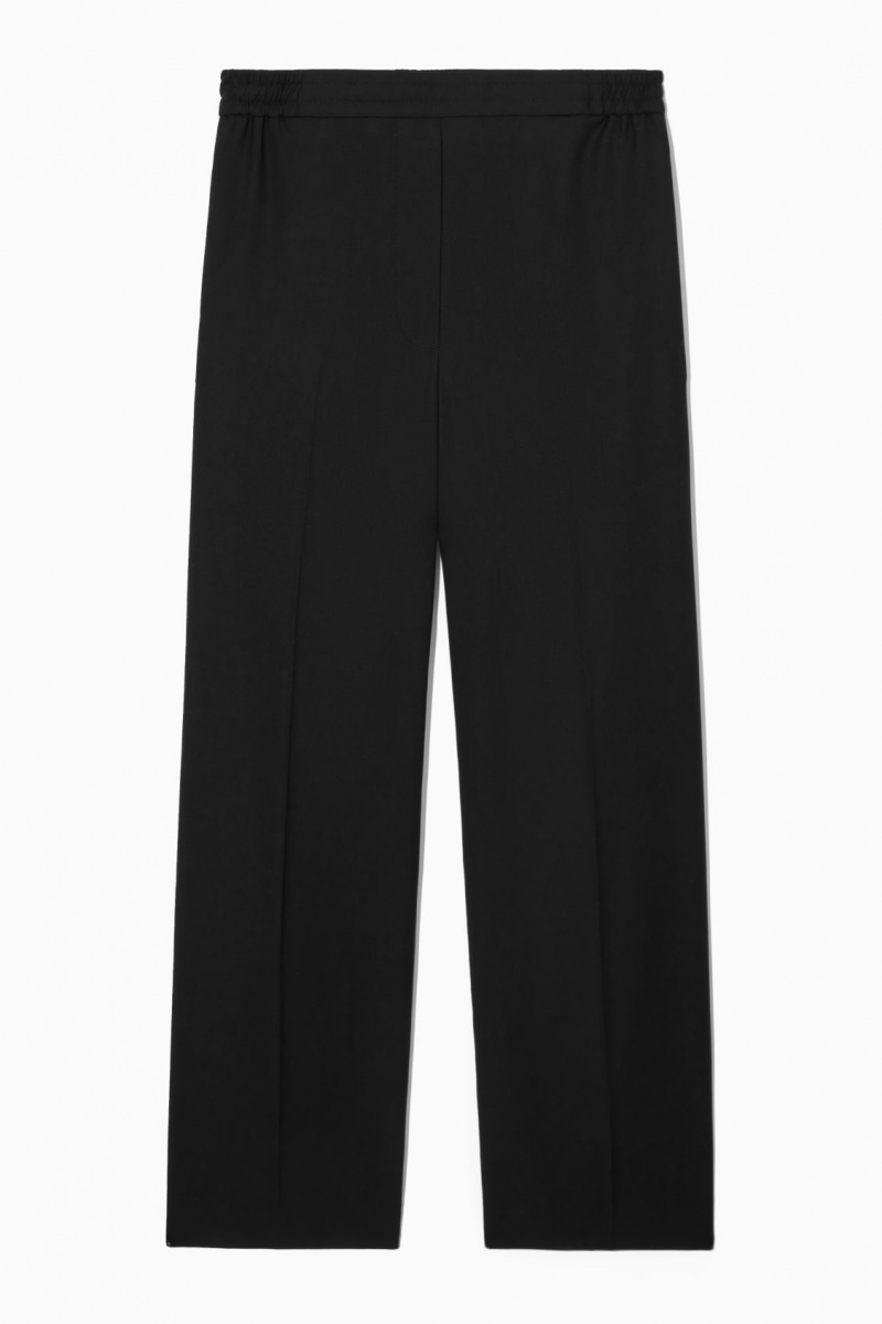 Women's COS Straight-Leg Elasticated Wool Pants Black NZ-38UACIJHD
