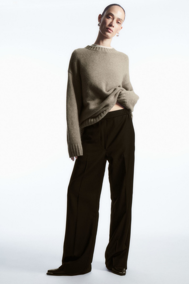 Women\'s COS Straight-Leg Elasticated Wool Pants Black NZ-38UACIJHD