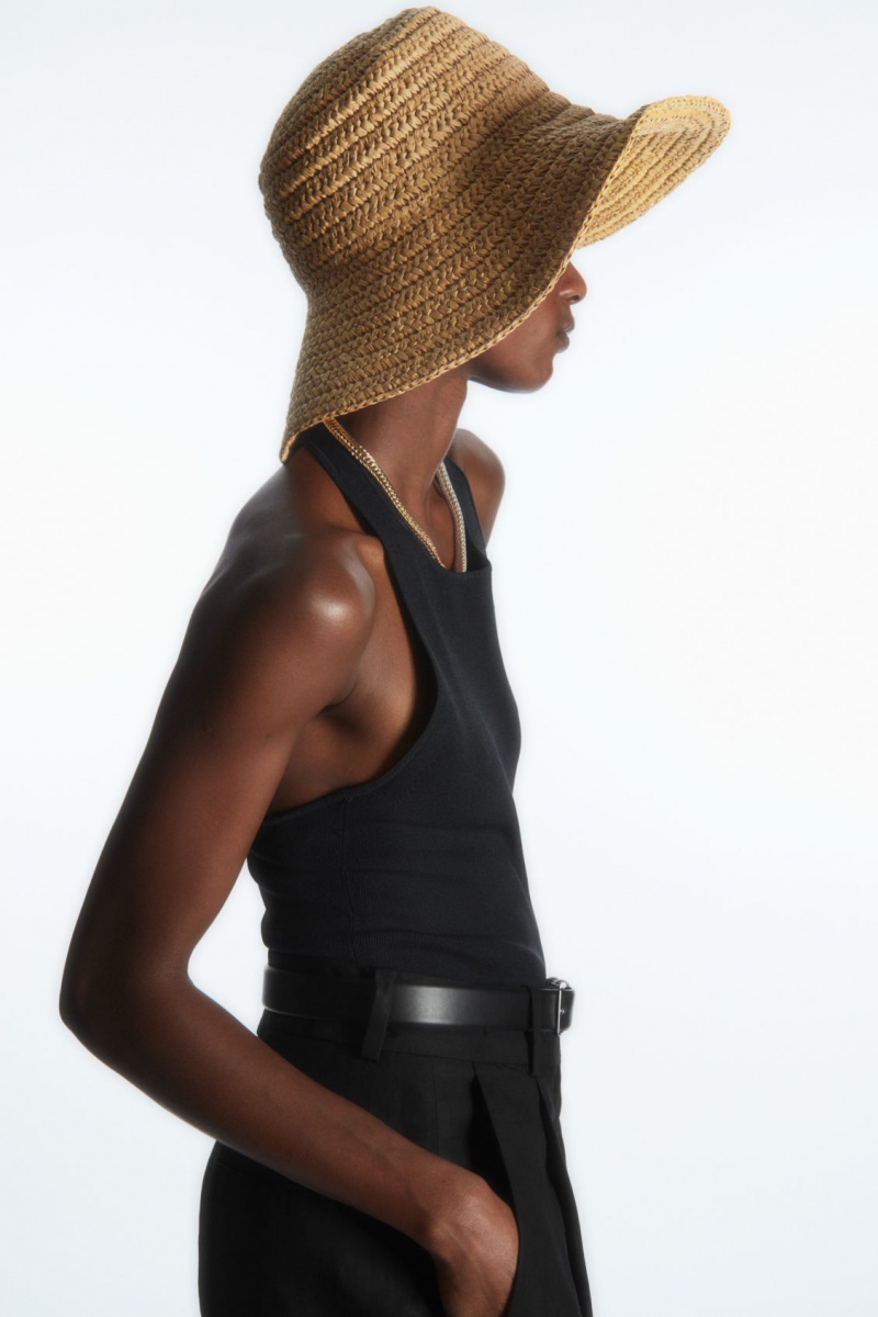 Women's COS Straw Bucket Hats Beige NZ-40MSGRIUO