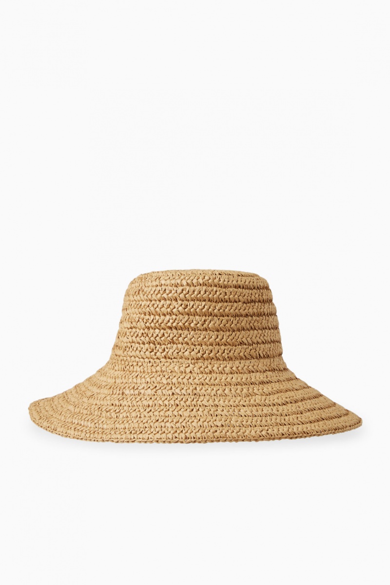 Women's COS Straw Bucket Hats Beige NZ-40MSGRIUO