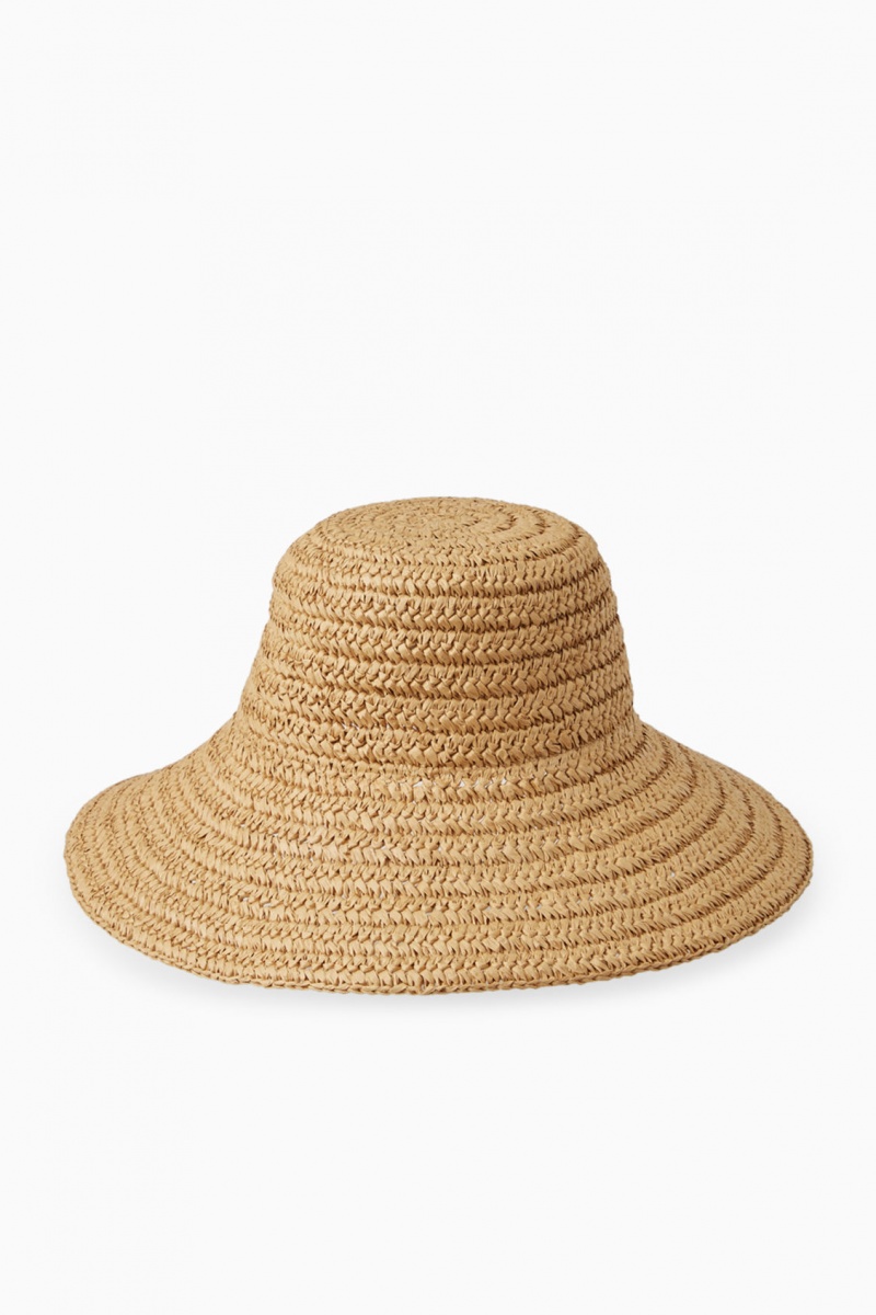 Women's COS Straw Bucket Hats Beige NZ-40MSGRIUO