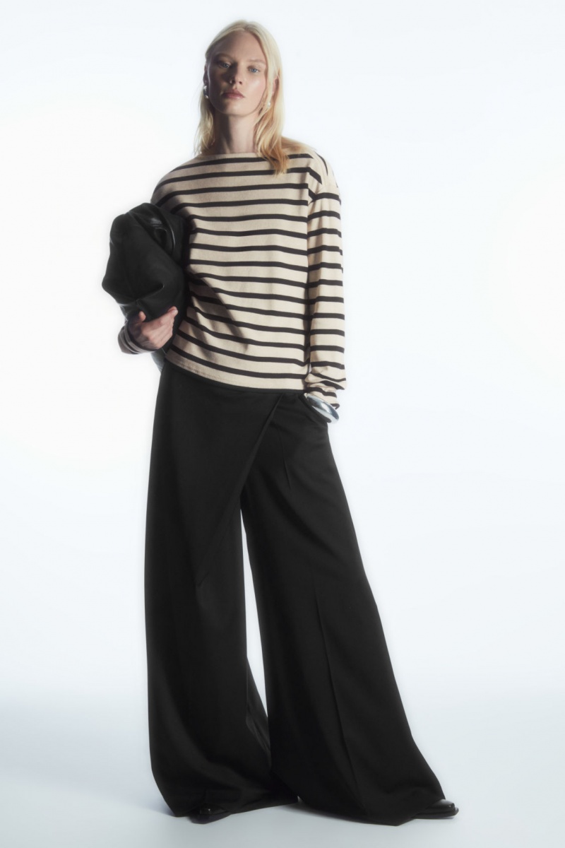 Women's COS Striped Boat-Neck Long-Sleeved Tops Navy / White NZ-78APSQXVJ