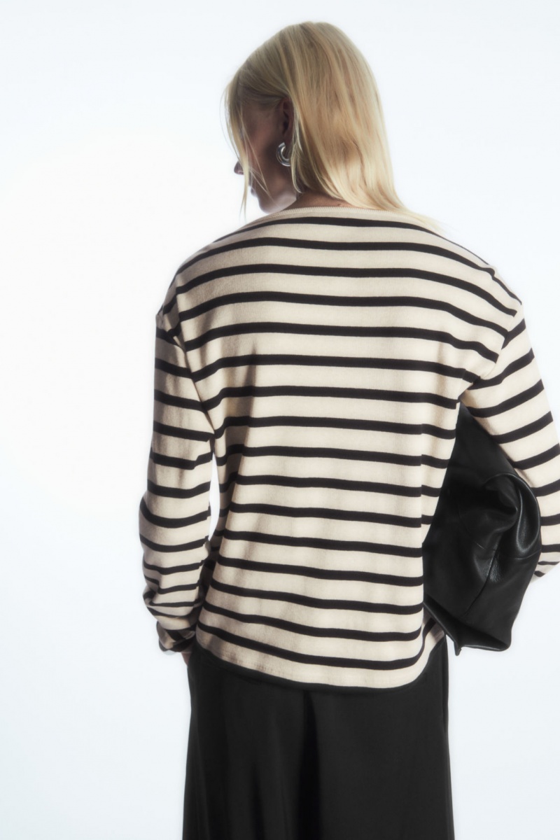 Women's COS Striped Boat-Neck Long-Sleeved Tops Navy / White NZ-78APSQXVJ