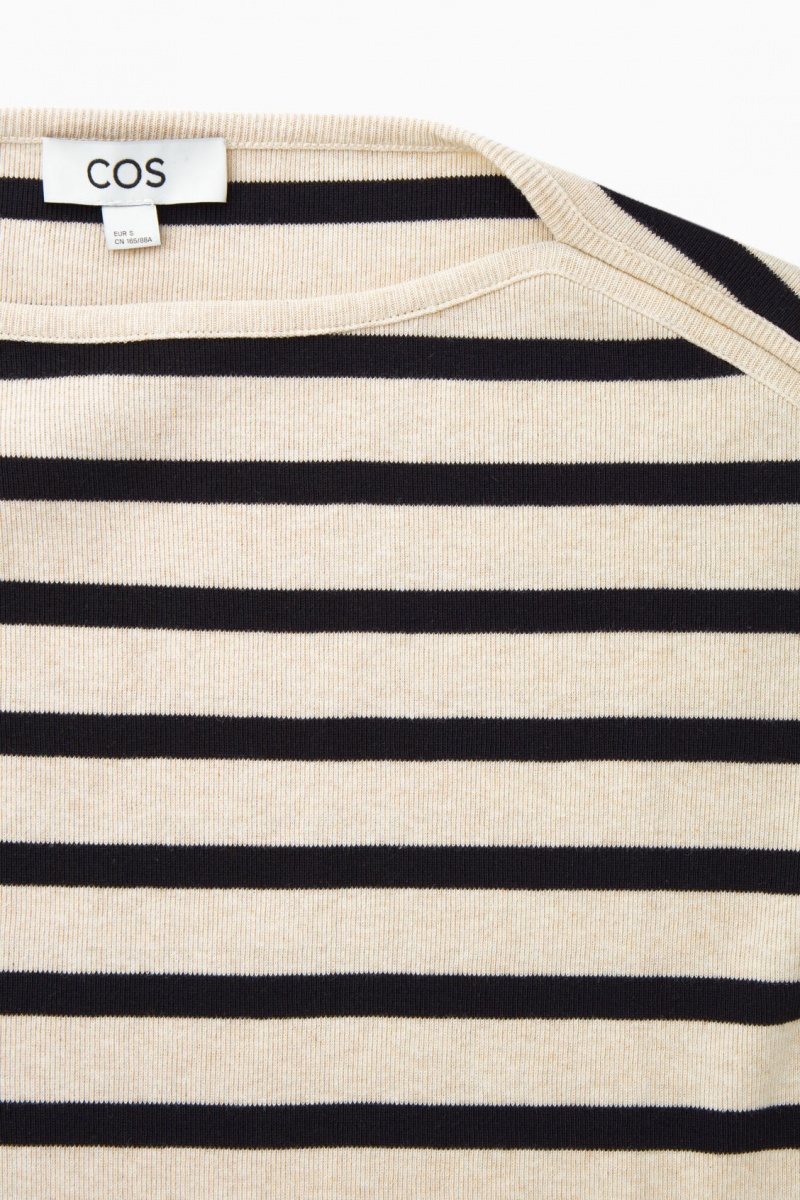 Women's COS Striped Boat-Neck Long-Sleeved Tops Navy / White NZ-78APSQXVJ
