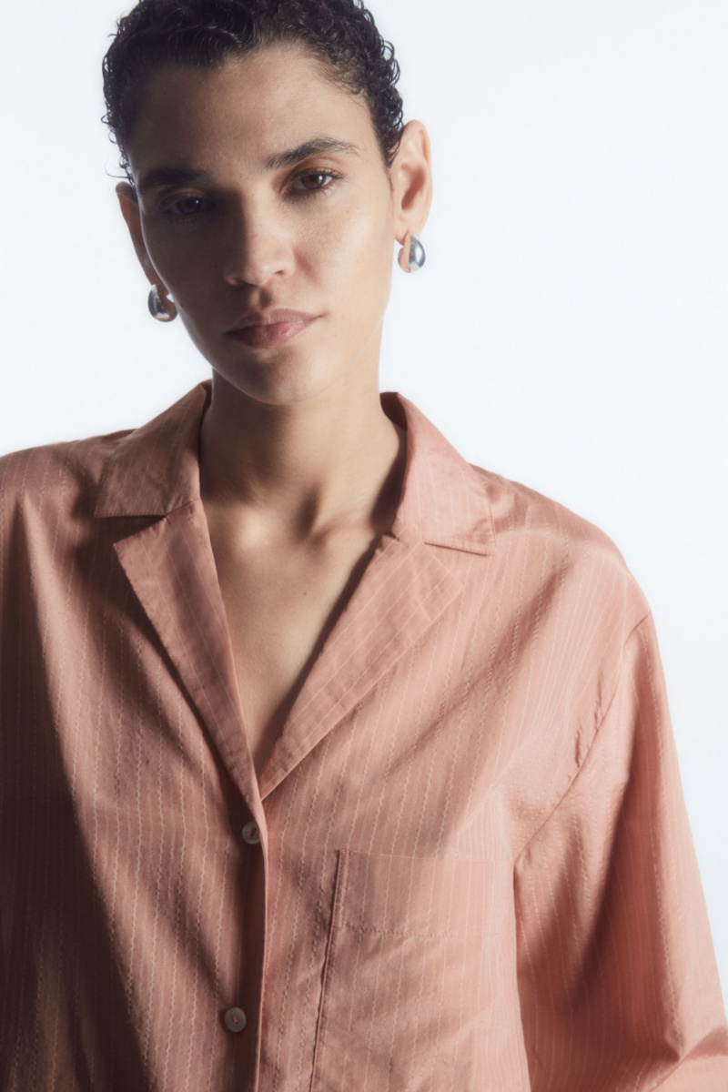 Women's COS Striped Silk-Blend Pajama Shirts Pink NZ-37LYBQAXM