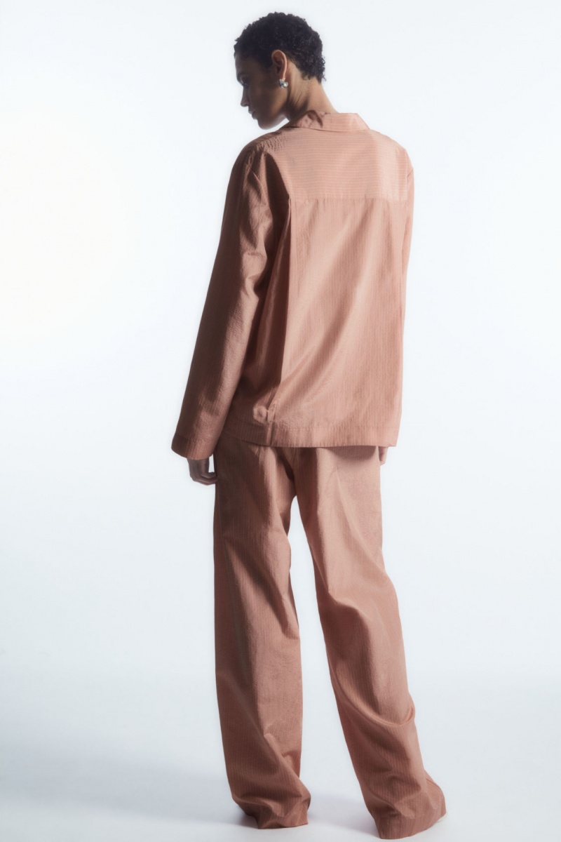Women's COS Striped Silk-Blend Pajama Shirts Pink NZ-37LYBQAXM