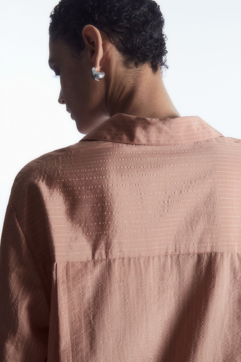 Women's COS Striped Silk-Blend Pajama Shirts Pink NZ-37LYBQAXM