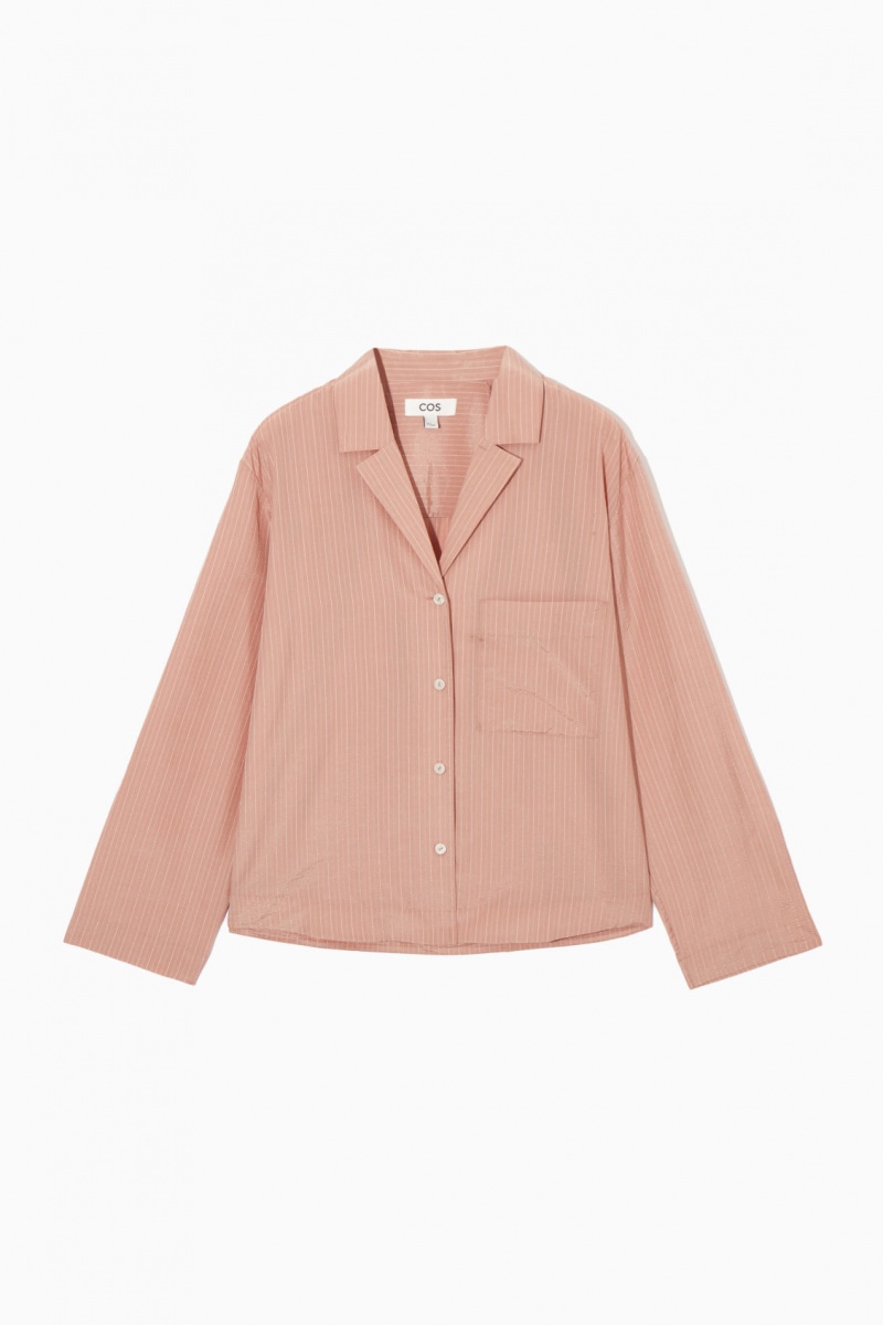 Women's COS Striped Silk-Blend Pajama Shirts Pink NZ-37LYBQAXM