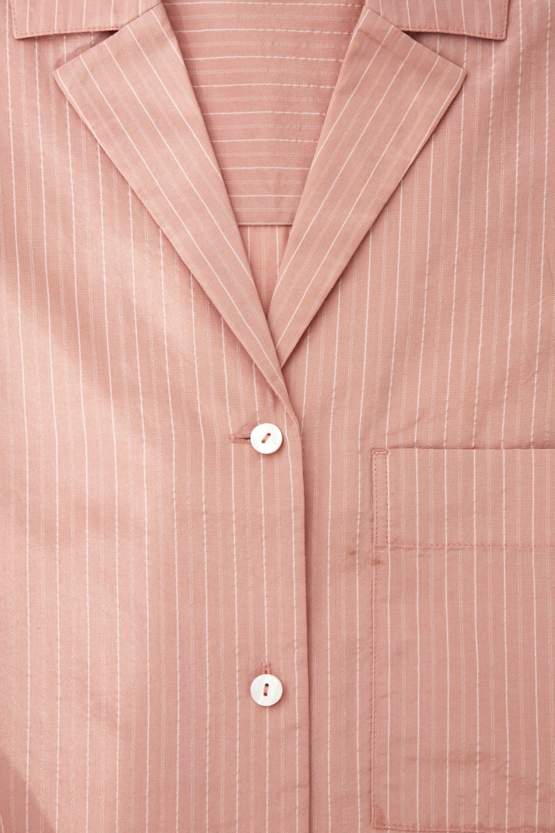 Women's COS Striped Silk-Blend Pajama Shirts Pink NZ-37LYBQAXM